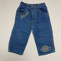 Princess Crown Bootcut Jeans Girls 4 Blue Denim Medium Wash Denim Gold Thread - £5.47 GBP