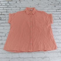 Sonoma Top Womens Large Pink Orange Button Up Short Sleeve Textured Cott... - $15.95