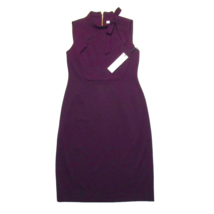 NWT Calvin Klein Tie Neck Sheath in Aubergine Sleeveless Stretch Crepe Dress 10 - $51.48