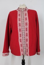 LL Bean L Red Fleece Fair Isle Full Zip Jacket Pockets - £21.99 GBP