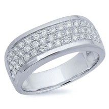 1.25Ct Cluster Natural Moissanite Men&#39;s Wedding Band Ring in 14K White Gold Over - £117.37 GBP