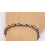 925 Silver - Vintage Topaz Citrine Amethyst &amp; Aquamarine Chain Bracelet ... - €69,05 EUR