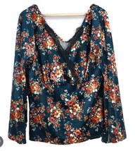 NWT Problue Womens Velour Wrap Floral Blouse Blue Combo Size S - $11.87