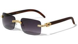 Dweebzilla Slim Rimless Square Rhinestone Metal &amp; Faux Wood Luxury Sunglasses (G - £12.25 GBP+