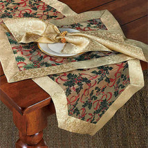 Saro Lifestyle Christmas 90x16&quot; Table Runner Gold Holly Leaf Semi Sheer ... - £42.81 GBP