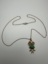 Vintage 18.5” Gold Owl Green Rhinestone Pendant 3cm Necklace - £23.81 GBP