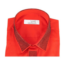 Men CEREMONIA Formal Shirt Rhinestone 100% Cotton Turkey #stn 28 tsb Red Fancy image 2