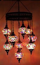 Mosaic Chandelier Set 9 Globe, Handmade Authentic Tiffany Lighting Moroccan Lamp - £165.77 GBP