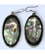 Mother of Pearl Inlay Silver Oval Dangle Earrings - £22.65 GBP