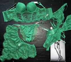 Victoria&#39;s Secret 34A, 36B Bombe Bh Set Korsett + Teddy Grün Spitze Glanz Band - £182.78 GBP