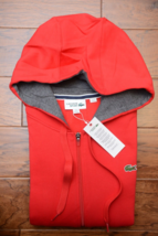 Lacoste Sport SH7609 Mens Full Zip Red Fleece Cotton Hooded Jacket Hoodi... - $65.33
