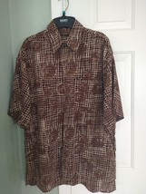 Vintage Monzini Collection Button Down Brown Shirt Unique Design Size Me... - £13.42 GBP