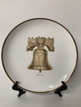 Vintage Ceramic Liberty Bell Souvenir Collector Plate Gold Edge Trim Wall Hang - £5.58 GBP