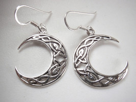 Celtic Crescent Moon 925 Sterling Silver Dangle Earrings - £9.24 GBP