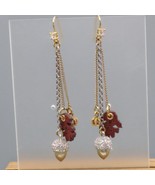 Autumn Dangle Drop Earrings with Leather Leaf, Pave Acorn, and Crown Charms - £37.21 GBP