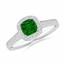ANGARA Classic Cushion Emerald Ring with Diamond Halo for Women in 14K Gold - £1,537.33 GBP