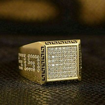 Herren 1.5Ct Rund Geschliffen Künstlicher Diamant Hochzeit Rosa Ring 14 Gelbgold - £156.45 GBP