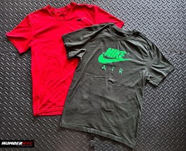 2x Nike Air T Shirt Men Medium V-Neck Dri-fit Red &amp; Small Olive Neon Gre... - £27.25 GBP
