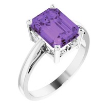 Authenticity Guarantee 
14k White Gold Emerald Cut Amethyst Scroll Set Ring - £678.65 GBP+