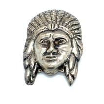 Vtg Sterling Silver Sign Made in Mexico Native American Indian Chief Head Brooch - £86.73 GBP