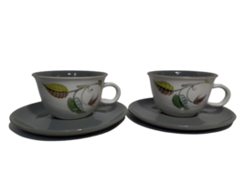 (2) Vintage Denby Langley Stoneware Tea Cups Mug &amp; Saucer, SPRING LEAF,  England - £10.85 GBP