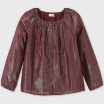 Cat &amp; Jack Girls Burgundy Long Sleeve Button-Front Shine Blouse V-ARIOUS SIZES - £6.13 GBP