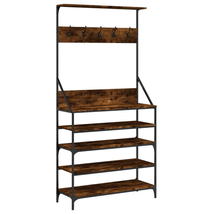 Industrial Wooden Hallway Coat Rack Clothes Stand Hall Tree With Shoe Be... - $143.83+