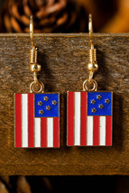 Dark Blue American Flag Print Patriotic Hook Earrings - $3.43