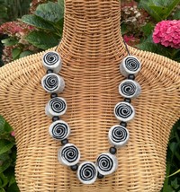 Black and white felt necklace, handmade lightweight necklace, textile art swirl  - £30.68 GBP