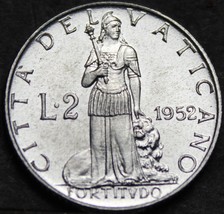 Vatican City 2 Lire, 1952 Gem Unc~Fortude Standing With a Lion~Free Shipping - £7.20 GBP