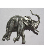 Vintage Pewter  Finish 1 1/2&quot; Elephant Brooch Pin Textured Silver Trunk ... - £10.20 GBP