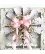 Pink Farmhouse Metal Windmill Wreath Pip Berries Gingham Bow 17&quot; - $22.50
