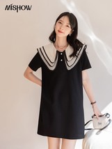 MISHOW Women Summer Dress 2022 French Casual Doll Collar Slim Solid Pullover Sho - £74.45 GBP