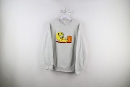 Vintage 90s Looney Tunes Womens Small Felt Patch Tweety Bird Sweatshirt Gray - £40.93 GBP