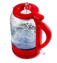 OVENTE 1.5L Electric Glass Kettle - Borosilicate Hot Water Boiler - Red KG516R - £51.14 GBP