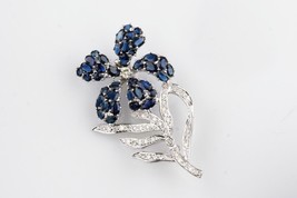 Authenticity Guarantee 
14k White Gold Sapphire and Diamond Flower Brooch TCW... - £1,973.84 GBP