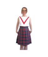 Red Gray Plaid Skirt Wool Schoolgirl XS S Vintage - £14.27 GBP