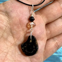 Florida Black Coral Chunk &amp; Crystals Pendant on Black 18”-19.5” Necklace - $45.00