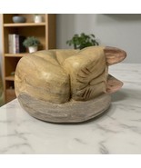 Heavy 11” Carved Wood Curled Up Sleeping CAT Wood Figurine Dior Stopper ... - $67.68 CAD