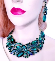 Green Rhinestone Choker, Austrian Crystal Necklace, Necklace Earring Set, Brides - £54.33 GBP