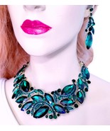 Green Rhinestone Choker, Austrian Crystal Necklace, Necklace Earring Set... - £53.33 GBP