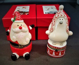 Pier 1 One Imports Ceramic Box Boite en ceramique Penguin and Santa Trinket Box - £23.67 GBP