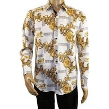 Men Sports Shirt by DE-NIKO Long Sleeves Fashion Print Soft Modal DSA125 White image 2