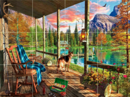 log cabin view lake fishing country nature beauty ceramic tile mural backsplash - £46.65 GBP+