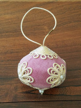 Pink Velvet w/ White Gold Pearl Bead Design Ornament Made In Philippines (NWOT) - £8.00 GBP