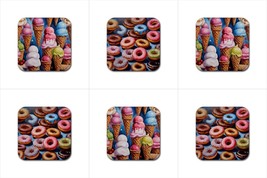 Donuts Ice Cream Drink Coasters Kitchen Bar Rubber Neoprene Set Of 6 - £26.29 GBP