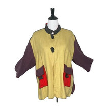 Xiao Cynthia Chow Lagenlook Jacket Colorblock 100% Linen Artsy Women Size L - £38.78 GBP