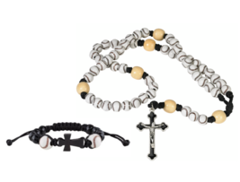 Baseball Rosary &amp; Bracelet Gift Set Children First Communion Baptism Kid - £15.93 GBP