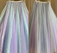 Adult Rainbow Tulle Maxi Skirt Outfit Plus Size Rainbow Color Holiday Tutu Skirt image 11