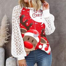 Winter Party Funny Elk Shirts   Splice Lantern Long Sleeve Blouse 2022 Fashion E - £46.73 GBP